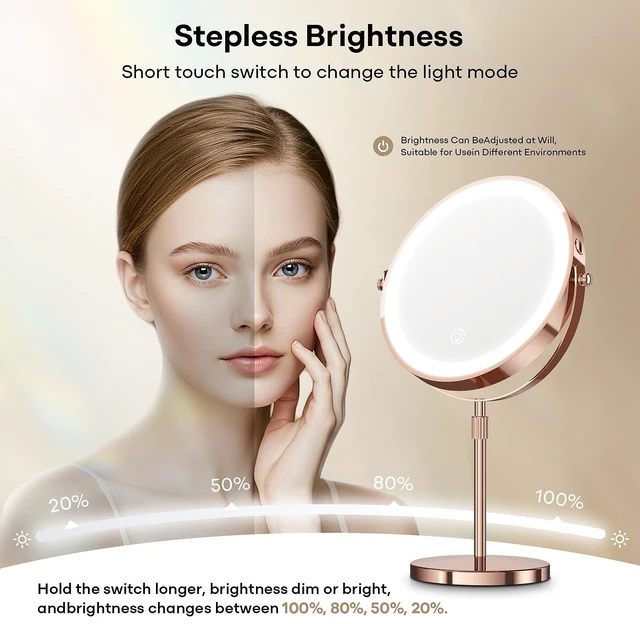 Alt view image 3 of 7 - Dienmern Makeup Mirror, 1X/20X Rechargeable Vanity Mirror with Lights | Double-Sided, 5000mAh, 3 Color Dimmable Brightness, Magnification, 360° Rotation, for Dorm, Room Essentials, Women Gift
