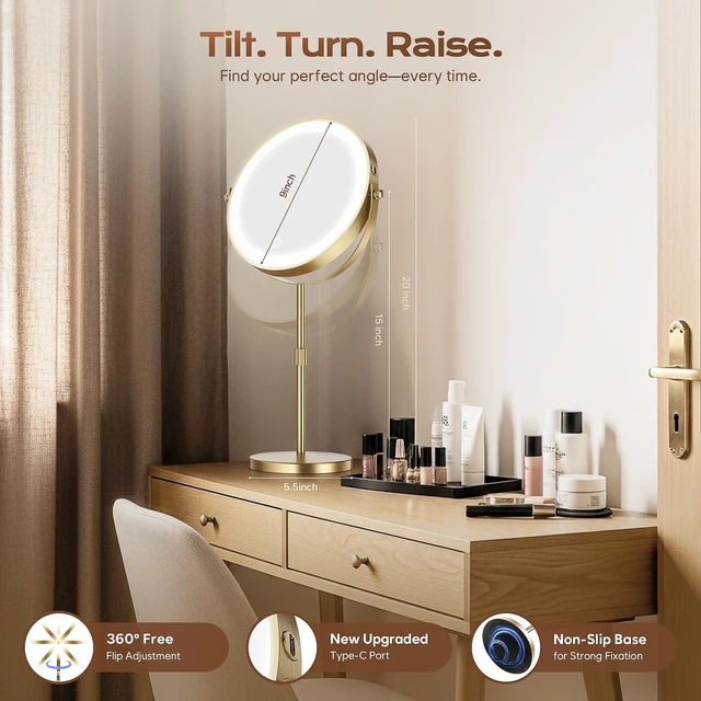 Alt view image 6 of 7 - Dienmern Makeup Mirror, 1X/20X Rechargeable Vanity Mirror with Lights | Double-Sided, 5000mAh, 3 Color Dimmable Brightness, Magnification, 360° Rotation, for Dorm, Room Essentials, Women Gift