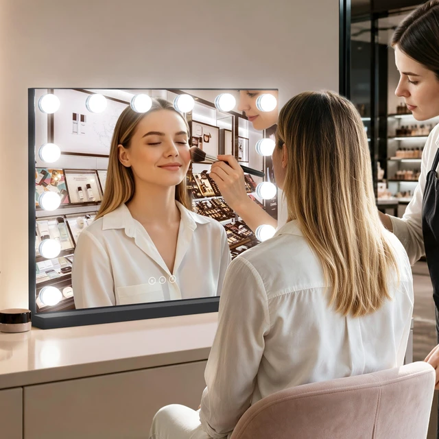 Alt view image 6 of 7 - NUSVAN Vanity Mirror with Lights Lighted Makeup Mirror with Dimmable LED Bulbs,3 Color Lighting Modes,USB Charging Port Touch Control,Sturdy Metal Frame Design,Black (50x40cm, 4.70)