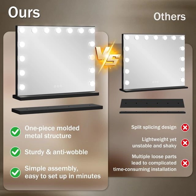Alt view image 5 of 7 - NUSVAN Vanity Mirror with Lights Lighted Makeup Mirror with Dimmable LED Bulbs,3 Color Lighting Modes,USB Charging Port Touch Control,Sturdy Metal Frame Design,Black (50x40cm, 4.70)