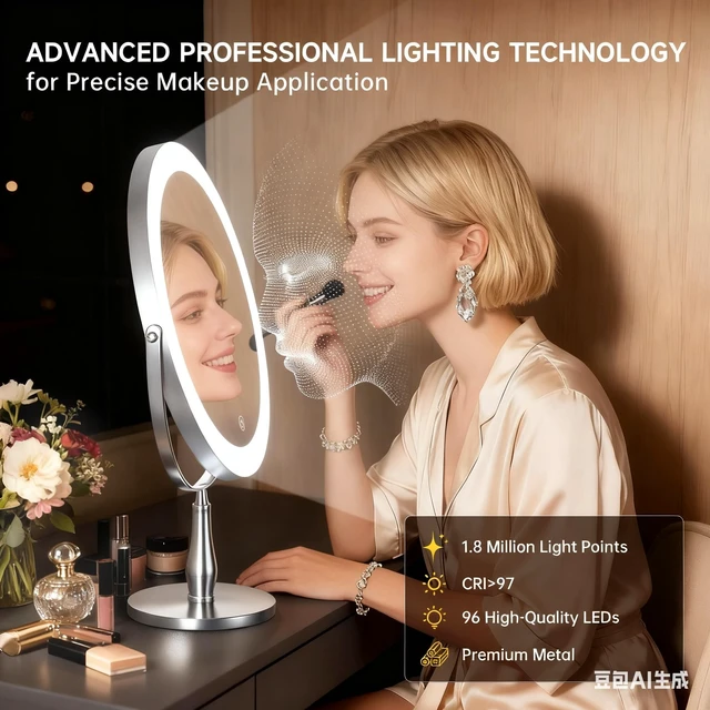 Alt view image 4 of 7 - DEXHOM 11.8" Magnifying Vanity Mirror with Light, 10X/1X 2-Sided Mirror | Adjustable Brightness, Color Changing, 3000mAh, Double-Sided, Gift for Mom, Women, Wife, Girls, Dorm Room Essential