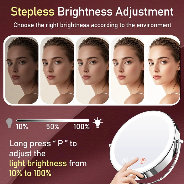 Alt view image 6 of 7 - WOOCICA Makeup Mirror with Lights, 20X Magnifying Mirror with Light for Women, 5000 mAh Vanity Mirror with Lights and 3 Colors, 2-Sided Lighted Magnified Mirrors for Delicate Makeup, 9 Inch