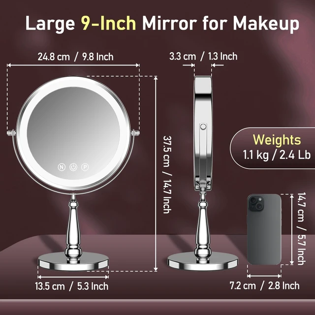 Alt view image 7 of 7 - WOOCICA Makeup Mirror with Lights, 20X Magnifying Mirror with Light for Women, 5000 mAh Vanity Mirror with Lights and 3 Colors, 2-Sided Lighted Magnified Mirrors for Delicate Makeup, 9 Inch