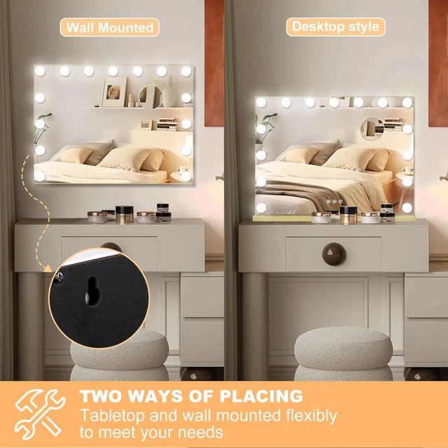 Alt view image 5 of 7 - Moonee Vanity Mirror with Lights, Gold Hollywood Lighted Makeup Mirror with 15 Dimmable Bulbs and 10X Magnification, 3 Colors Modes, Aluminum Metal Frame, Light Up Mirror for Tabletop/Wall23" x 18"