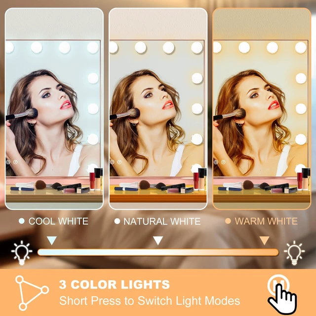 Alt view image 3 of 7 - Moonee Vanity Mirror with Lights, Rose Gold Hollywood Lighted Makeup Mirror with 15 Dimmable Bulbs and 10X Magnification, 3 Colors Modes, Aluminum Metal Frame, Light Up Mirror for Tabletop23" x 18"