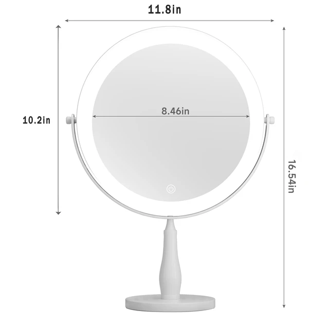 Alt view image 4 of 7 - 11.8" Makeup Mirror, Rechargeable Vanity Mirror with 3 Lights, 1X/10X | Adjustable Brightness, 3000mAh, Double-Sided, Gift for Mom, Women, Wife, Girls, Dorm Room Essential