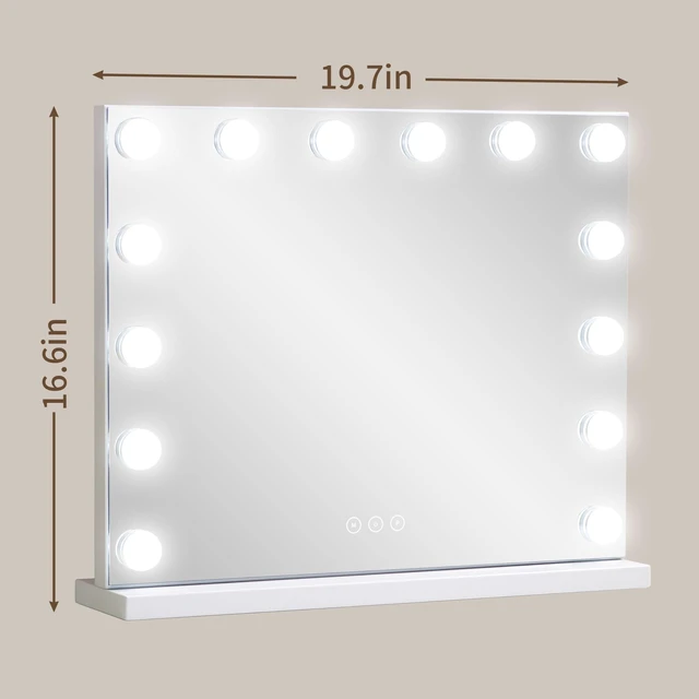 Alt view image 5 of 7 - NUSVAN Vanity Mirror with Lights Lighted Makeup Mirror with Dimmable LED Bulbs,3 Color Lighting Modes,USB Charging Port Touch Control,Sturdy Metal Frame Design,White (50x40cm, 4.70)