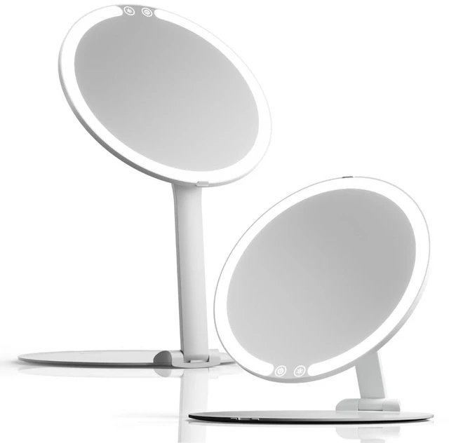 Main image of Fancii Abigail Rechargeable Travel Makeup Mirror with LED Light, 8" Foldable Stand, 3 Color Lighting Travel Mirror. Dimmable & Lightweight Portable Vanity Mirror, Beauty Travel Essential