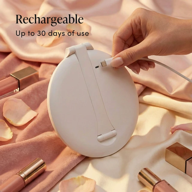 Alt view image 5 of 7 - Fancii Abigail Rechargeable Travel Makeup Mirror with LED Light, 8" Foldable Stand, 3 Color Lighting Travel Mirror. Dimmable & Lightweight Portable Vanity Mirror, Beauty Travel Essential