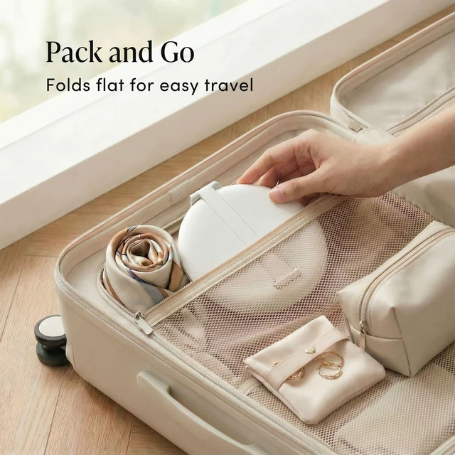 Alt view image 4 of 7 - Fancii Abigail Rechargeable Travel Makeup Mirror with LED Light, 8" Foldable Stand, 3 Color Lighting Travel Mirror. Dimmable & Lightweight Portable Vanity Mirror, Beauty Travel Essential
