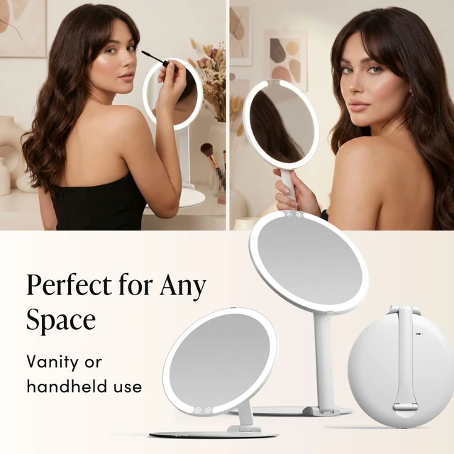 Alt view image 6 of 7 - Fancii Abigail Rechargeable Travel Makeup Mirror with LED Light, 8" Foldable Stand, 3 Color Lighting Travel Mirror. Dimmable & Lightweight Portable Vanity Mirror, Beauty Travel Essential