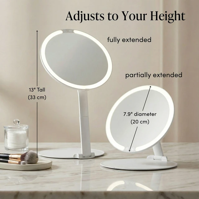 Alt view image 7 of 7 - Fancii Abigail Rechargeable Travel Makeup Mirror with LED Light, 8" Foldable Stand, 3 Color Lighting Travel Mirror. Dimmable & Lightweight Portable Vanity Mirror, Beauty Travel Essential
