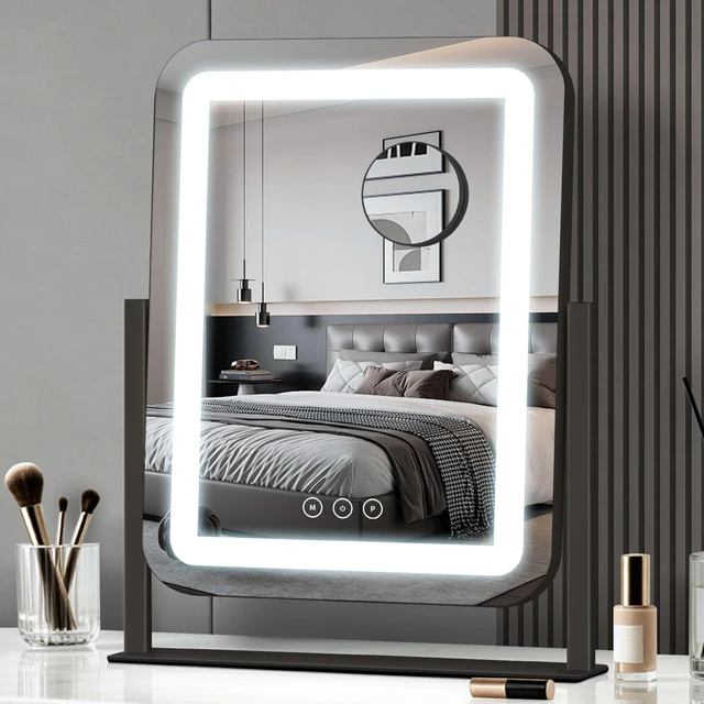 Main image of Shinerva Vanity Mirror with Lights, 13.1"×16.7" LED Makeup Mirror | Smart Touch Control, Dimmable 3-Color Modes, Memory Function, 10X Magnifying Mirror, for Desk, Bedroom, Dressing
