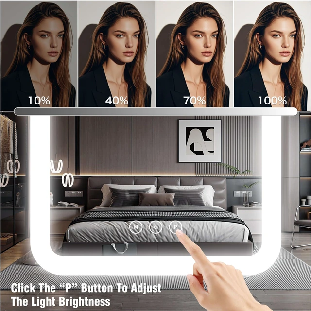 Alt view image 4 of 7 - Shinerva Vanity Mirror with Lights, 13.1"×16.7" LED Makeup Mirror | Smart Touch Control, Dimmable 3-Color Modes, Memory Function, 10X Magnifying Mirror, for Desk, Bedroom, Dressing