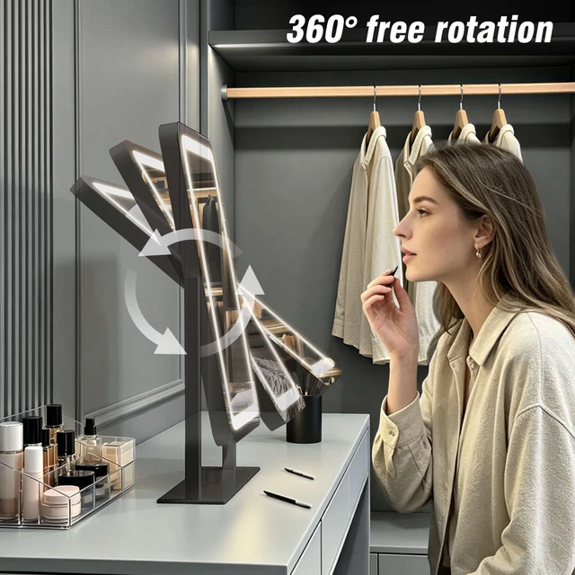 Alt view image 6 of 7 - Shinerva Vanity Mirror with Lights, 13.1"×16.7" LED Makeup Mirror | Smart Touch Control, Dimmable 3-Color Modes, Memory Function, 10X Magnifying Mirror, for Desk, Bedroom, Dressing