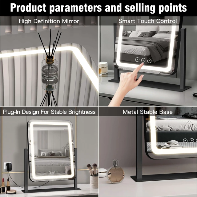 Alt view image 7 of 7 - Shinerva Vanity Mirror with Lights, 13.1"×16.7" LED Makeup Mirror | Smart Touch Control, Dimmable 3-Color Modes, Memory Function, 10X Magnifying Mirror, for Desk, Bedroom, Dressing