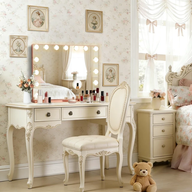 Alt view image 4 of 7 - Ratsamee Rose Gold Hollywood Vanity Mirror with Lights, 15 Dimmable Bulbs, 3 Color Lights,Make Up Lighted Mirror, Aluminum Metal Frame, USB Charging Port23" x 18"