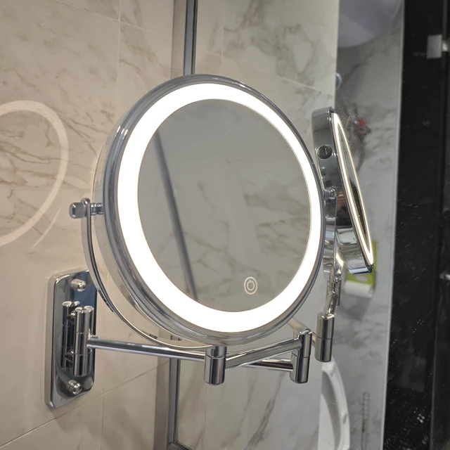 Alt view image 2 of 7 - JANEEVA 8" Wall Mounted Lighted Makeup Mirror,Rechargeable Double Sided 1X/10X Magnifying Mirror with 3 Color Lights,Touch Dimmable Bathroom Vanity Mirror with 360°Swivel Extendable Arm Chrome
