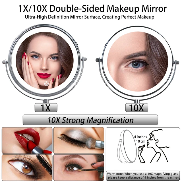 Alt view image 4 of 7 - JANEEVA 8" Wall Mounted Lighted Makeup Mirror,Rechargeable Double Sided 1X/10X Magnifying Mirror with 3 Color Lights,Touch Dimmable Bathroom Vanity Mirror with 360°Swivel Extendable Arm Chrome
