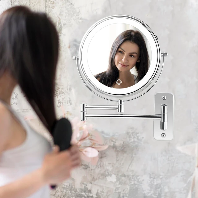 Alt view image 7 of 7 - JANEEVA 8" Wall Mounted Lighted Makeup Mirror,Rechargeable Double Sided 1X/10X Magnifying Mirror with 3 Color Lights,Touch Dimmable Bathroom Vanity Mirror with 360°Swivel Extendable Arm Chrome