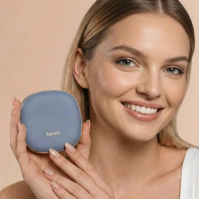 Alt view image 2 of 7 - Fancii Mila 2 LED Lighted Compact Makeup Mirror, Rechargeable, 10x /1x Magnifying, Tru-Glow Light System, Vegan Leather, Small Travel Mirror for Purses (Harbor Blue)