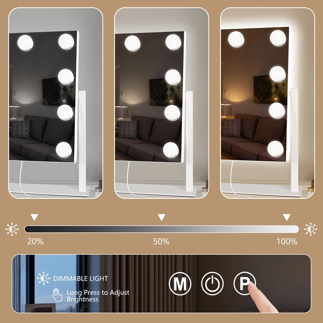 Alt view image 5 of 7 - Ratsamee Rechargeable Vanity Mirror, 8000mAh 12"×14" Makeup Mirror | 8000mAh Rechargeable , Memory Function, Cordless Design,3 Color Modes & Dimming, Adjustable Angle, Magnifying Glass, Gift