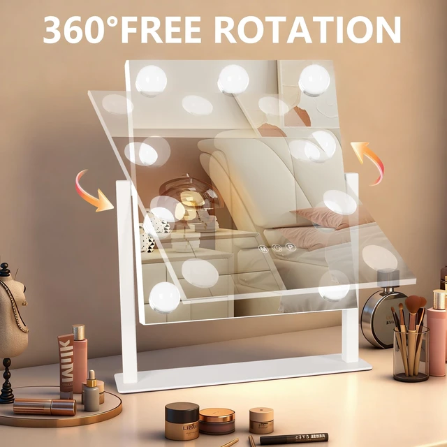Alt view image 7 of 7 - Ratsamee Rechargeable Vanity Mirror, 8000mAh 12"×14" Makeup Mirror | 8000mAh Rechargeable , Memory Function, Cordless Design,3 Color Modes & Dimming, Adjustable Angle, Magnifying Glass, Gift