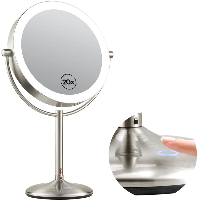 Main image of SANFANGIE 9" Magnifying Mirror with Light, 20X Rechargeable Makeup Mirror | Base Touch Control & Charging, 3 Color Dimmable Lights, Double-Sided, for Bedroom Essentials, Gifts for Women