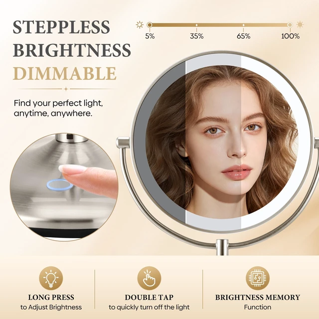 Alt view image 3 of 7 - SANFANGIE 9" Magnifying Mirror with Light, 20X Rechargeable Makeup Mirror | Base Touch Control & Charging, 3 Color Dimmable Lights, Double-Sided, for Bedroom Essentials, Gifts for Women