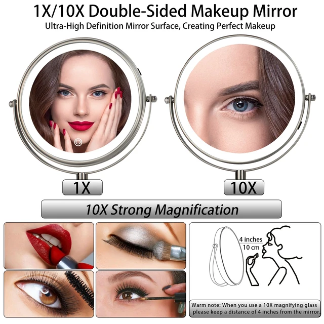Alt view image 2 of 6 - JANEEVA 8" Wall Mounted Lighted Makeup Mirror,Rechargeable Double Sided 1X/10X Magnifying Mirror with 3 Color Lights,Touch Dimmable Bathroom Vanity Mirror with 360°Swivel Extendable Arm Brushed Nickel