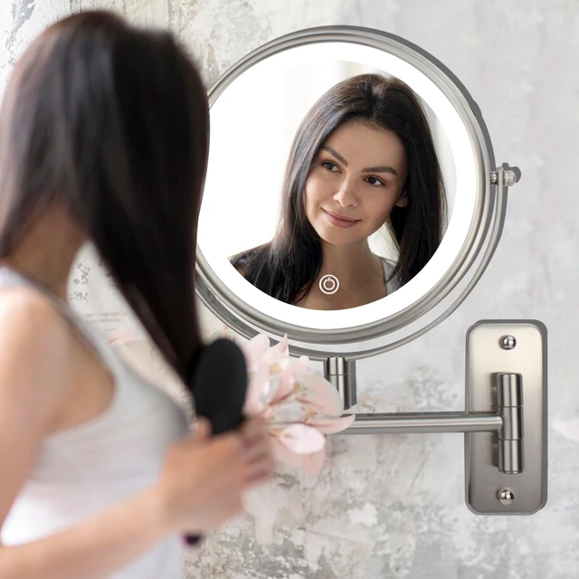 Alt view image 6 of 6 - JANEEVA 8" Wall Mounted Lighted Makeup Mirror,Rechargeable Double Sided 1X/10X Magnifying Mirror with 3 Color Lights,Touch Dimmable Bathroom Vanity Mirror with 360°Swivel Extendable Arm Brushed Nickel