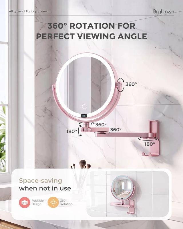 Alt view image 7 of 7 - 8" Wall Mounted lighted Makeup Mirror,Double Sided 1x/10x Magnifying Mirror | 4000mAh Rechargeable Touch Dimmable Mirror, Extended Arm 360° Rotation,3 Color Lights & Smart LED Digital Display
