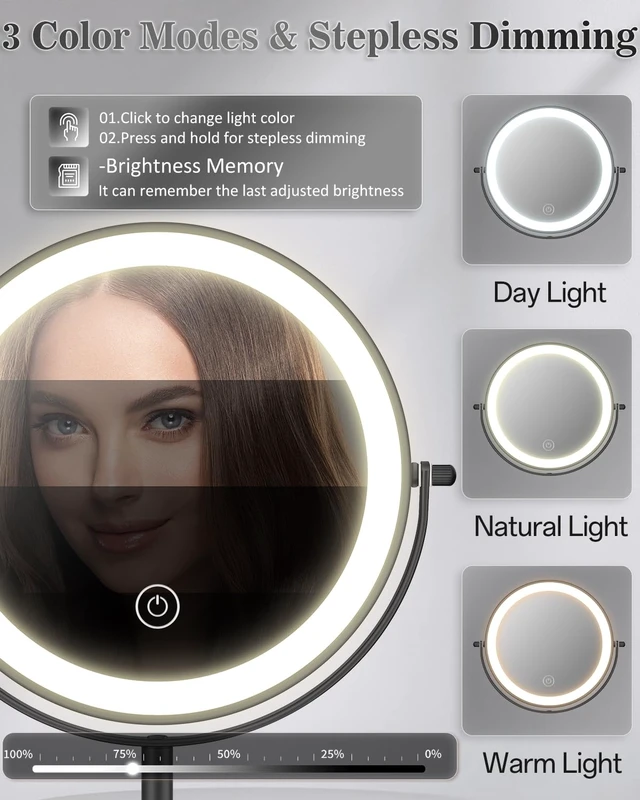 Alt view image 4 of 7 - 8" Lighted Makeup Mirror with Light,30X Magnifying Height Adjustable Mirror | 3000mAh Rechargeable Battery Vanity Mirrors with 3 LED Lighting Dimmable for Desk Dresser Office Women Gift