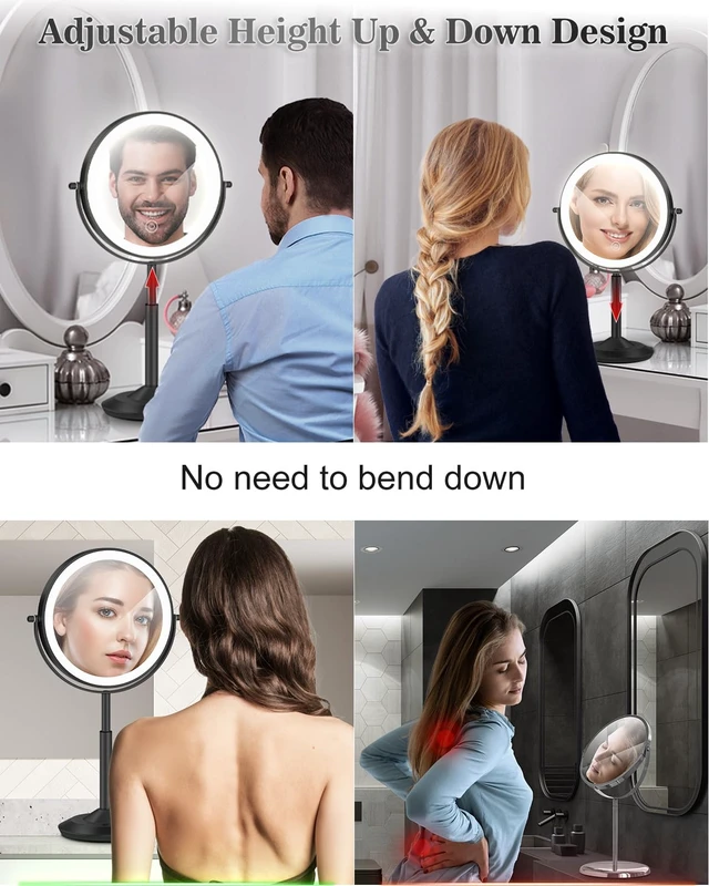 Alt view image 5 of 7 - 8" Lighted Makeup Mirror with Light,30X Magnifying Height Adjustable Mirror | 3000mAh Rechargeable Battery Vanity Mirrors with 3 LED Lighting Dimmable for Desk Dresser Office Women Gift