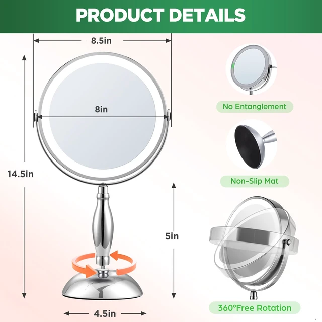 Alt view image 6 of 7 - 30x Magnifying Mirror, Chrome Lighted Makeup Mirror with 3 Colors Modes | Adjustable Brightness, 5000mAh Rechargeable, 360° Rotation Double Side, Large Magnifying Vanity Mirror, Gifts for Women
