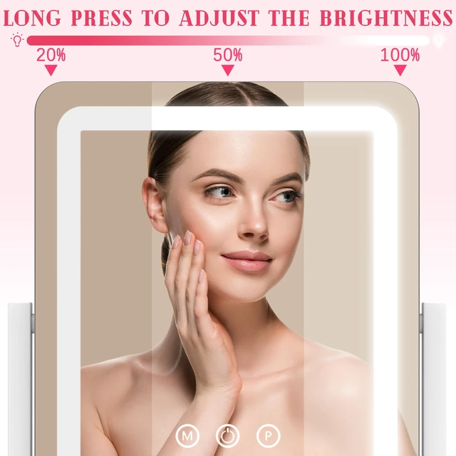 Alt view image 4 of 7 - ROLOVE Vanity Mirror with Lights, 12.6"x15" LED Makeup Mirror with Lights, Smart Touch Control 3 Color Dimmable, Lighted Desk Mirror for Bedroom, Light Up Mirror