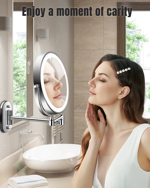 Alt view image 7 of 7 - VFD 8'' 30X/1X Wall Mounted Lighted Magnifying Makeup Mirror with Lights | Double Sided Rechargeable Bathroom Mirror, 3 Color Lights Touch Dimmable Extended Arm 360 Rotation Light up Mirrors