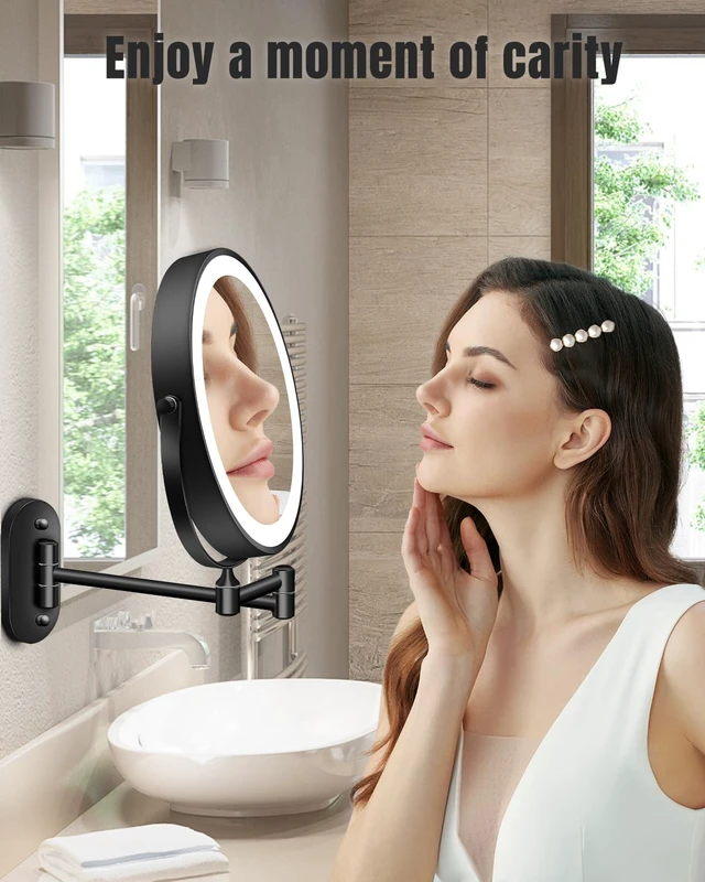 Alt view image 7 of 7 - VFD 8'' 30X/1X Wall Mounted Lighted Magnifying Makeup Mirror with Lights | Double Sided Rechargeable Bathroom Mirror, 3 Color Lights Touch Dimmable Extended Arm 360 Rotation Light up Mirrors