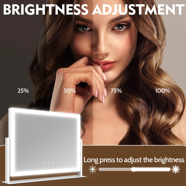 Alt view image 4 of 7 - ROLOVE Lighted Makeup Mirror 16.3"x12.6", Hollywood Vanity Mirror with 10X Magnifier, 3 Color LED Lighting Modes, Smart Touch Control & 360° Rotation, Tabletop Makeup Mirror (White, Gift Ready)