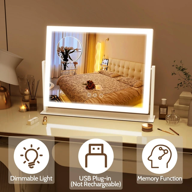 Alt view image 6 of 7 - ROLOVE Lighted Makeup Mirror 16.3"x12.6", Hollywood Vanity Mirror with 10X Magnifier, 3 Color LED Lighting Modes, Smart Touch Control & 360° Rotation, Tabletop Makeup Mirror (White, Gift Ready)