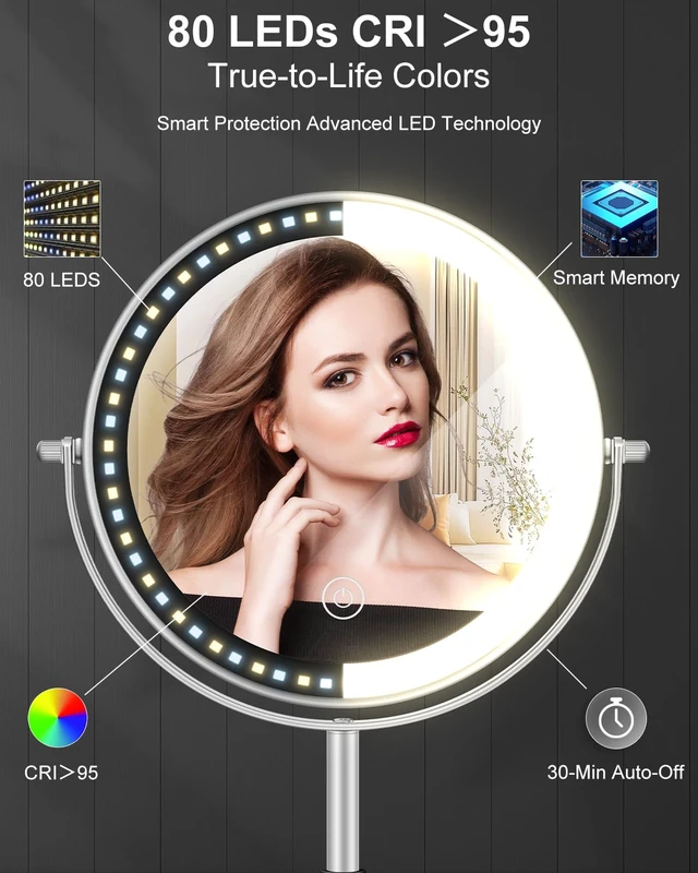 Alt view image 6 of 7 - 8" Lighted Makeup Mirror with Light,30X Magnifying Height Adjustable Mirror | 3000mAh Rechargeable Battery Vanity Mirrors with 3 LED Lighting Dimmable for Desk Dresser Office Women Gift