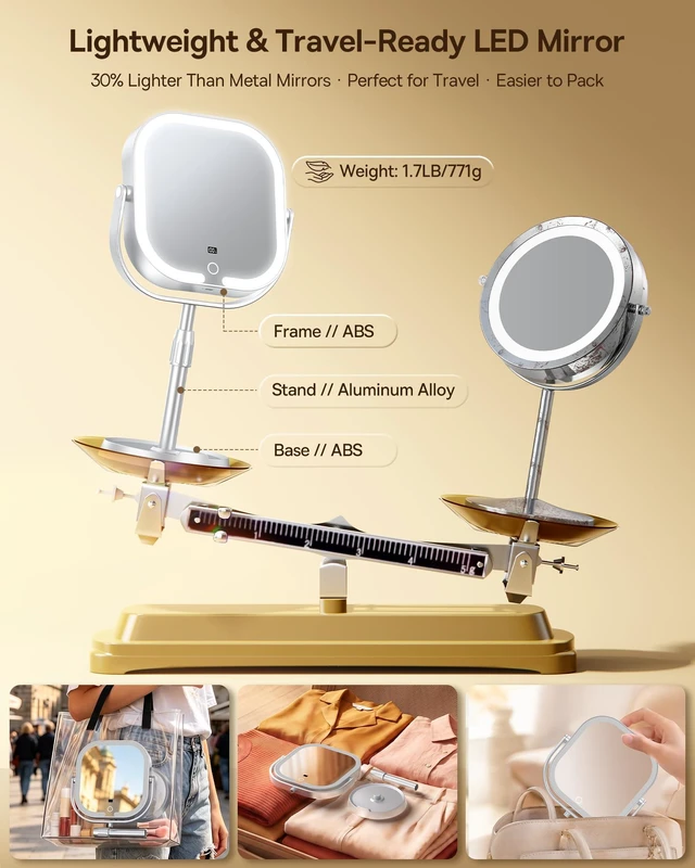 Alt view image 2 of 7 - Gospire ABS Frame Lighted Makeup Mirror with Magnification 20X/1X,Rectangle | Height Adjustable, 20X Magnifying Mirror with Light 3 Colors, 4000mAh Rechargeable Vanity Mirror for Makeup Desk