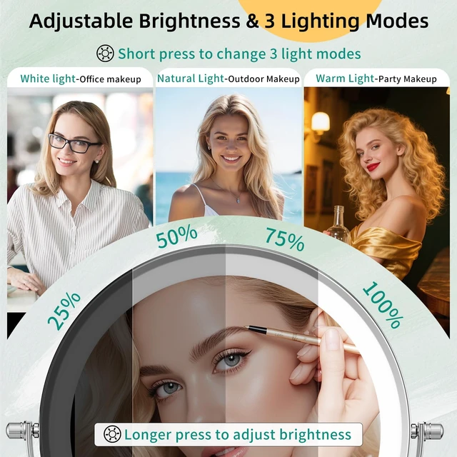 Alt view image 4 of 7 - FUNTOUCH 5000mAh Rechargeable Wall Mounted Makeup Mirror with Light Charger | Double Sided 1X/30X Magnification,3 Color Lights,Touch Dimmable,Extended Arm 360 Rotation Lighted Bathroom Mirror