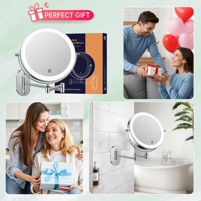 Alt view image 7 of 7 - FUNTOUCH 5000mAh Rechargeable Wall Mounted Makeup Mirror with Light Charger | Double Sided 1X/30X Magnification,3 Color Lights,Touch Dimmable,Extended Arm 360 Rotation Lighted Bathroom Mirror