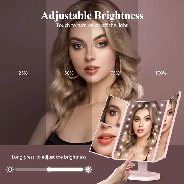 Alt view image 3 of 7 - HUONUL 2X/3X/10X Magnifying Vanity Mirror with Light, Trifold Makeup Mirror | Touch Dimming, Dual Power, Clear View for Makeup, Skincare. Dorm Room Essentials. Birthday Gifts for Women, Mom, Wife