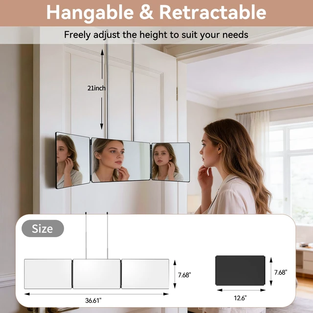 Alt view image 2 of 7 - 3 Way Mirror for Self Hair Cutting-360° Barber Self Cut Trifold Mirror