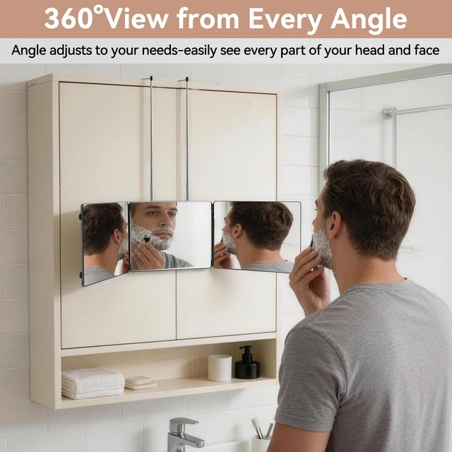 Alt view image 3 of 7 - 3 Way Mirror for Self Hair Cutting-360° Barber Self Cut Trifold Mirror