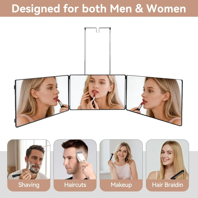 Alt view image 4 of 7 - 3 Way Mirror for Self Hair Cutting-360° Barber Self Cut Trifold Mirror