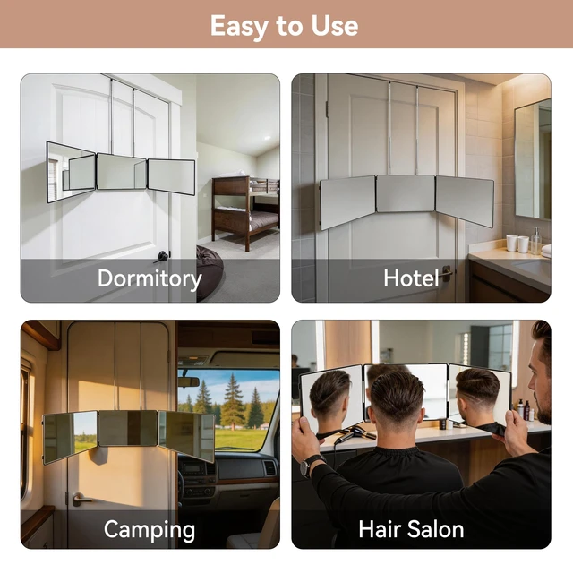Alt view image 5 of 7 - 3 Way Mirror for Self Hair Cutting-360° Barber Self Cut Trifold Mirror