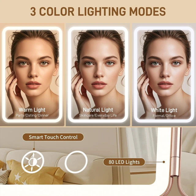 Alt view image 3 of 7 - FRANO Lighted Makeup Mirror with 1X/3X/5X Magnification, Elegant Rose Gold Trifold Vanity Mirror, Smart Touch & Sensor, 3 Lighting Modes, Rechargeable Portable Mirror for Gift - Rose Gold